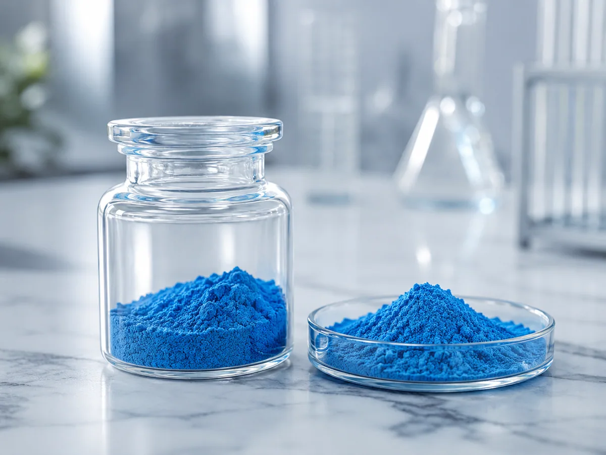 Blue GHK-Cu copper peptide powder sample